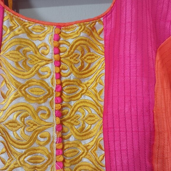 Women's Pink Orange White Embroidered Long Anarkani - Picture 4 of 8